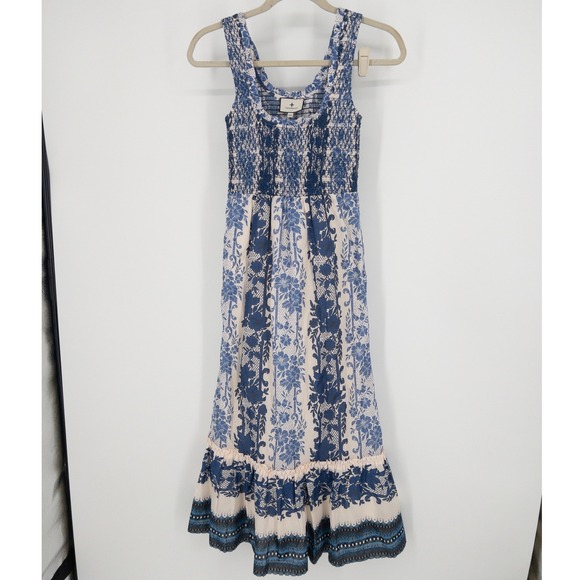 Tuckernuck Dresses & Skirts - Tuckernuck Bondi Blues Floral Toile Smocked Mallie Midi Dress XXS Cotton Ruffle